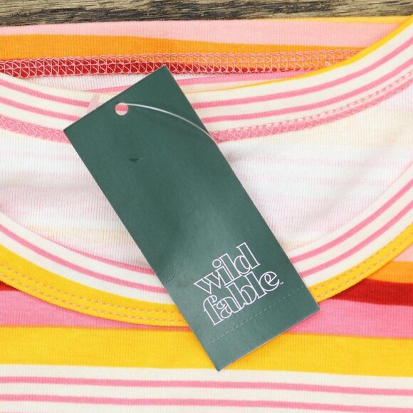 NWT Wild Fable Womens Short Sleeve Fitted T-Shirt 84660319 L Pink Stripe - Picture 4 of 6